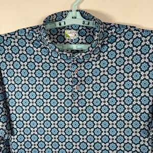 Tailorbyrd Polo Shirt Mens 2XL Blue Golf Performance Abstract Floral AOP Print